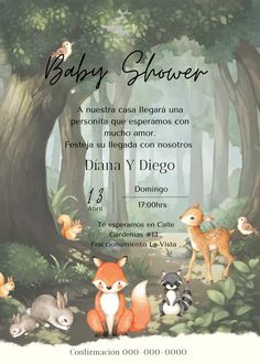 a baby shower with animals in the forest