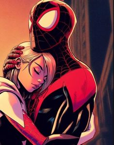 spider - man and woman hugging in the city