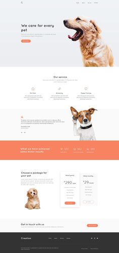 the landing page for an animal care website