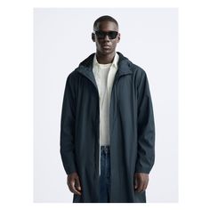 Parka made with rubberized finish fabric. Adjustable elastic drawstring hood. Long sleeves with adjustable snap button cuffs. Welt pockets at hip and interior pocket. Front zip hidden by a snap button flap. Zara Parka, Mens Parka, Welt Pockets, Welt Pocket, Snap Button, Inside Pocket, Parka, Zip Ups, Navy Blue