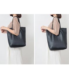 Women's Vertical Black Leather Tote Bag for Work | Baginning Black Shoulder Bag For Spring Daily Use, Black Shoulder Bag For Daily Use In Spring, Black Shoulder Bag For Spring, Summer Soft Leather Shoulder Bag, Black Shopping Bag For Spring, Black Shoulder Bag For Spring Shopping, Black Shoulder Bag For Everyday Summer Use, Casual Black Bags For Spring, Spring Shopping Bag In Black