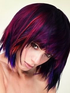 I really like this one! Punk Hair Color, Dramatic Hair Colors, Dramatic Hair, Bright Hair Colors, Punk Hair, Bright Hair, Medium Hairstyles, Red And Purple