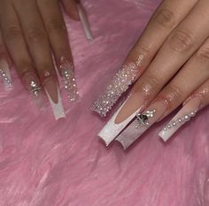 Pink Ombre Nails, Long Acrylic, Bling Acrylic Nails, Acrylic Nails Coffin, French Tip Nails, Pink Ombre, Long Acrylic Nails, Instagram Inspo, Ombre Nails