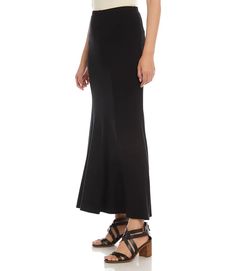 If you love Karen Kane maxi skirts, this version will not disappoint. Our classic black gets added flare with a slightly overstated a line bottom. This casual pull on is the perfect companion to tie front blouses and tanks. Elegant Fitted Lined Maxi Skirt, Elegant Fitted Maxi Skirt With Lined Skirt, Elegant Fitted Maxi Skirt With Lining, Elegant Stretch Maxi Skirt, Summer Elastane Lined Maxi Skirt, Summer Lined Elastane Maxi Skirt, Summer Maxi Skirt With Lined Elastane, Summer Maxi Skirt With Elastane Lining, Classic Fitted Maxi Skirt For Formal Occasions