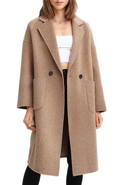 Belle & Bloom BELLE AND BLOOM Publisher Double-Breasted Wool Blend Coat | Nordstrom Workwear Fashion, Collared Coat, Wool Blend Coat, Getting Cozy, Black Plaid, Dolman Sleeve, Black Coat, Smart Casual, Double Breasted