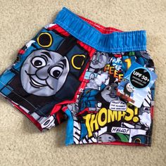 Brand New With Tags! Size 12m. Adorable And Lined! Upf 50+ Ultraviolet Protection. Thomas The Train, Thomas And Friends, Kids Swimming, The Train, Swim Trunks, Upf 50, Ultra Violet, Kids Shop