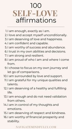 a poster with the words self love affirmations