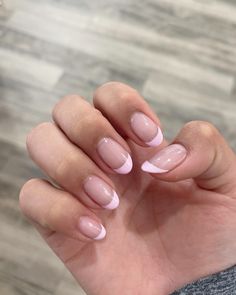 Light Pink Nail Tips French, Pastel Pink French Tip Nails Short, Light Pink Nails French Tip Short, Shellac With Tips, Blush Pink Nails French Tip, Short Round Pink French Tip Nails, Light Pink French Tips Short, Round Gel Nails Spring, Nails For 8th Grade Graduation