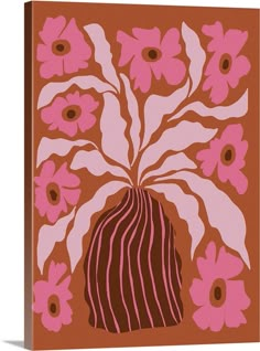 a pink and brown painting with flowers on it