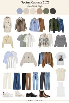 Neutral Colored Wardrobe, Basic Pastel Outfit, Neutral Wardrobe Outfits Minimalist, Neutral Capsule Wardrobe Spring, Neutral Basics Capsule Wardrobe, Elevated Basics Wardrobe, Pastel Colors Outfit Classy Chic, Pastel And Neutral Color Palette, Colorful Spring Capsule Wardrobe