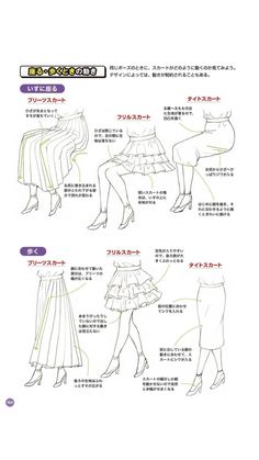 the instructions for how to wear skirts in different styles and colors, with pictures on each side