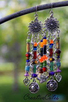 Colorful Rainbow Chandelier Earrings Silver Bees Hearts & | Etsy Colorful Bohemian Heart Beads Jewelry, Colorful Bohemian Jewelry With Heart Beads, Bohemian Multicolor Czech Glass Beaded Earrings, Bohemian Multicolor Beaded Earrings In Czech Glass, Bohemian Heart Beads Drop Earrings, Bohemian Beaded Heart Drop Earrings, Bohemian Heart Beads Earrings For Festival, Bohemian Festival Earrings With Heart Beads, Bohemian Earrings With Heart Beads For Festivals