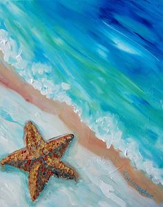 a painting of a starfish on the beach