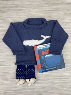 The perfect whale themed gift for baby or kids! Whale Sweater, Blue Whale, Roll Neck, Slate Blue