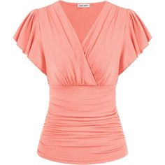 The Stylish Ruched Tops For Women With A Close, But Comfortable Fit With Easy Movement With A Wrap V Neckline, Ruched Front, Short Ruffle Sleeves, Slim Fit, Solid Color, Elegant Wrap Tops Show Your Graceful Curves In Any Occasions. Elegant Women Tops, Vintage Black Ruched Tops, Womens White Tops, Casual Work Shirt, Long Sleeve Blouse, Wrap Blouse, Fashionable Dressy Tops, Summer Womens Tops, Wrap V-Neckline Can Improve The Feminine Charms And Show Your Superb Necklace. This Wrap Tops For Women I Feminine Ruched Blouse, Wrap Tops For Women, Fleetwood Mac Shirt, Lace Tunic Tops, White Top Women, Floral Print Tunic, Printed Tunic Tops, Ruched Top, Pleated Blouse