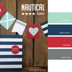 the color scheme for nautical love is red, white, and blue with hearts on it