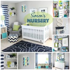 this is a collage of photos with baby's nursery furniture and decor items