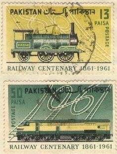 two stamps with trains on them