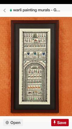 a cross stitch pattern hanging on the wall next to a framed picture with words saying wari painting murals - g