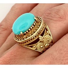 12.52g Etruscan 14k Gold 21mm X 18mm Top Of The Ring 16mm X 12mm Turquoise Turquoise Statement Ring, Gem Stone, Phoenix Az, The Ring, Solid Yellow, Womens Jewelry Rings, Statement Ring, Rings Statement, Favorite Jewelry