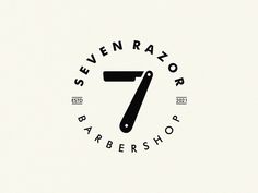 the seven razor barbershop logo is black and white with an arrow on it