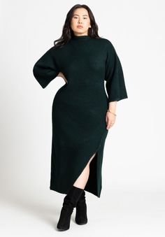 Funnel Neck Wide Sleeve Midi Dress Turtle Neck Under Dress, Midi Dress Winter, Plus Size Sweater Dress, Plus Size Fall Fashion, Plus Size Fall, Body On, Under Dress, Plus Size Sweaters, Sleeve Midi Dress