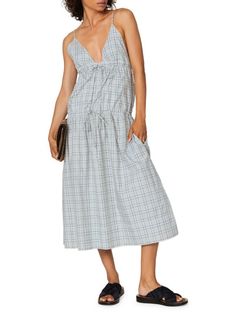 Checked Plunge Empire Midi Dress Casual White Dress, Rent The Runway, White Midi Dress, White Casual, Plunging Neckline, Side Pocket, Dress White, Victoria Beckham, Dresses For Sale