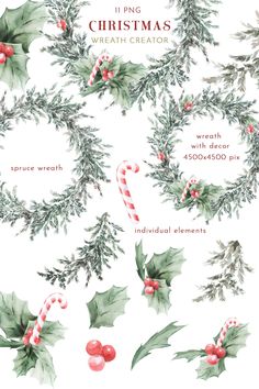 watercolor christmas wreaths and candy canes