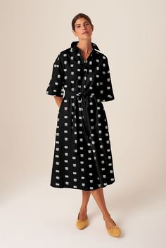 Sarah Shirtdress | Black Cross Stitch - Tucker Black Cross Stitch, Let It Flow, Classic Blouses, Black Cross, Flowy Blouse, Pink Gingham, Blue Gingham, Black Shirt Dress, Shirtdress