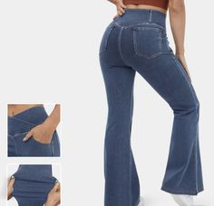 Halara Suits Series, Super Flare Jeans, Knit Jeans, Knit Denim, Edgy Look, Washed Denim, Retro Chic, Casual Denim, Mode Outfits