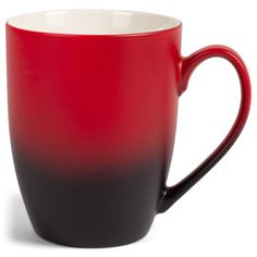 a red and black coffee cup on a white background