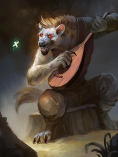 an animal that is holding a guitar in its paws