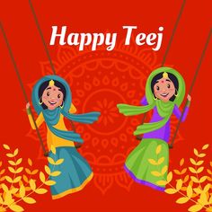 two women are dancing on swings with the words happy tej