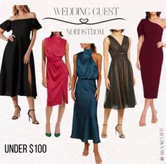 four different dresses are shown with the words under $ 100 in front and below them