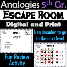 an escape room game is shown with instructions to use the printables for each card