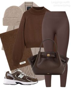 Winter outfit with brown leggings, knit sweater, wool coat, and new balance sneakers 🤎🍫  Tags: new balance sneakers, JW Pei tote bag, comfy outfit, jacquemus sweater, ganni beanie, neutral aesthetic, weekend outfit, mocha mousse  Comment SHOP below to receive a DM with the link to shop this post on my LTK ⬇ https://liketk.it/51pnc #ltkfitness #ltkshoecrush #ltkitbag Brown Aesthetic Outfit, Brown Leggings, Easy Winter Outfit, New Balance Sneakers, Brown Aesthetic, Weekend Outfit, Winter Outfits Women, Seasonal Fashion, Sweaters Oversized