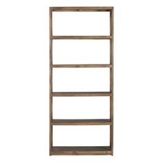 a tall wooden shelf with four shelves