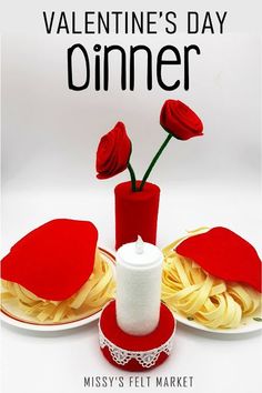 valentine's day dinner with spaghetti and roses