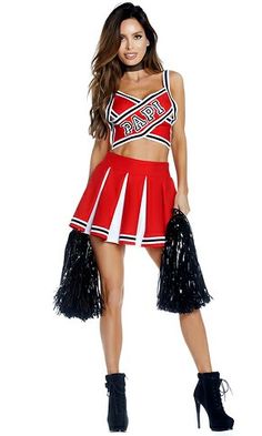 a woman dressed in a cheerleader costume