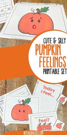 cute and silly pumpkin feelings printable set for toddlers to practice their language skills