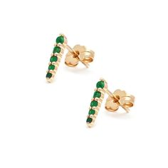 Details Emeralds set in recycled 14k yellow, rose, or white gold. Each emerald is unique and may vary in appearance and price from what is depicted on the site. Description The Pointe refers to an arrow's graceful taper, which is envisioned in luminous yellow gold with graduated prong-set emeralds in these lovely little stud earrings. Gemstones elegantly graduate in size from 1.4 to 2.2mm. 14k Gold Green Pierced Earrings, Green Single Earring In 14k Gold, 14k Gold Green Earrings, Stud Set, Gold Earring, Yellow Gold Earring, Model Pictures, White Rose Gold, Yellow Rose