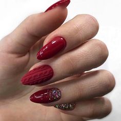 Red Acrylic Nails, Almond Nails Designs, Super Nails, Winter Nail Designs, Acrylic Nail Art