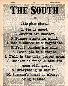 an old book page with the words, the south