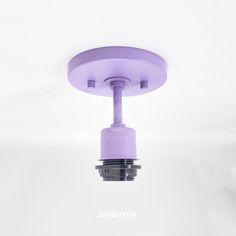 an overhead view of a purple light fixture against a white background with the words brightita written below it