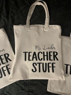 Super cute and functional personalized canvas teacher totes. A teacher gift best seller! Teacher Bag Cricut, Teacher Appreciation Tote Bags, Totes For Teachers, Teacher Tote Bag Gift, Eco-friendly Personalized Canvas Tote Bag, Teacher Accessories, Teacher Tote, Teacher Style, Favorite Things Gift