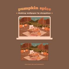 the pumpkin spice desktop wallpaper is displayed in two different screens, one with an image of