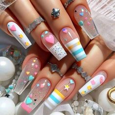 Transparent Nail Art Design, Kawaii Summer Nails, Promo Codes 2023, Kawaii Summer, Disney Acrylic Nails, Chic Nail Designs, Elegant Nail, Elegant Nail Art