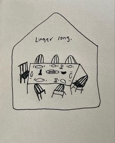 a drawing of a table and chairs in a room with the words longer long written on it