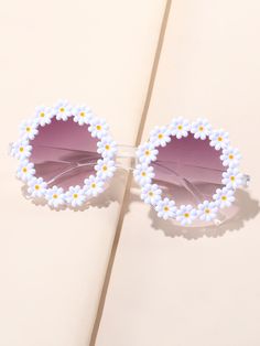 White Boho   PC   Embellished   Kids Accessories Photo Bleu, Funny Sunglasses, Flower Sunglasses, Party Sunglasses, Round Frame Sunglasses, Cute Glasses, Girl With Sunglasses, Flower Girl Gifts, Fashion Glasses