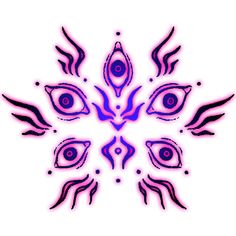 an abstract design with blue and purple colors on white background, including eyes in the center